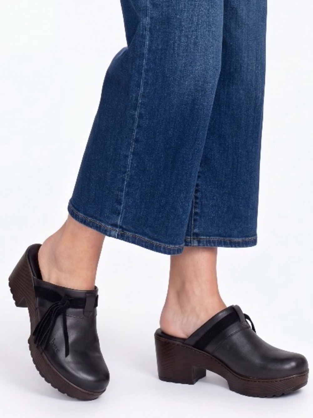 b.o.c. Born Concept Leather Tassel Fringe Platform Clogs Mules Boho cottagecore